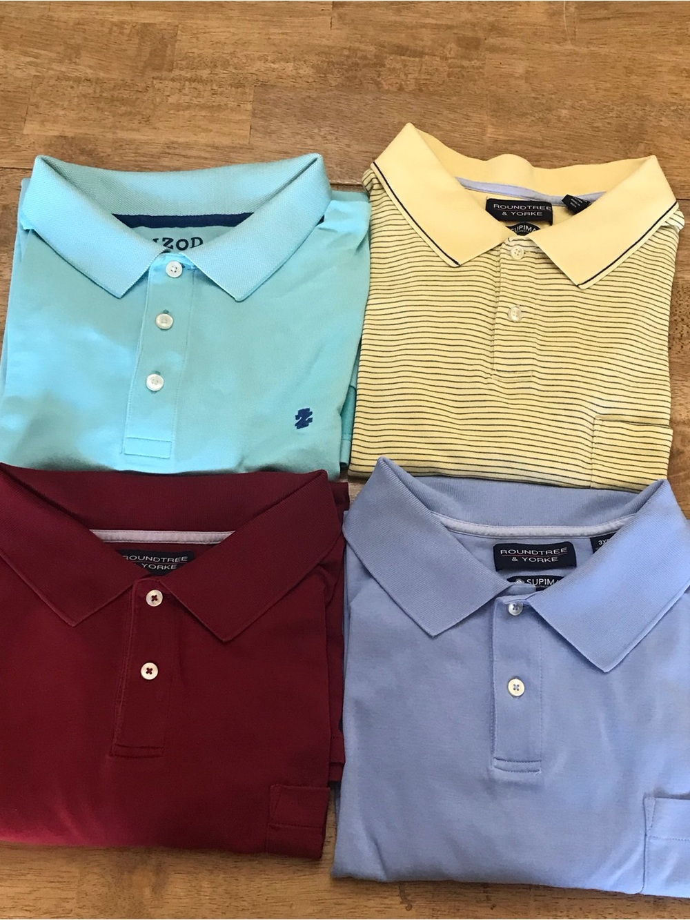Men's Bundle Lot of 4 Collared Polo Shirts Solid Colors Stripes